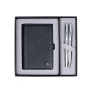 Scrikss 35 DR 223 Krom Dolma Kalem & Tükenmez Kalem ve Deri Siyah Pasaportluk Takımı