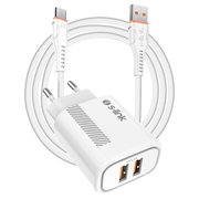 S-link SL-EC50 (SL-EC50M) 5V 2400MA Micro Kablolu 2 USB Çıkışlı Beyaz Ev Şarj Adaptörü