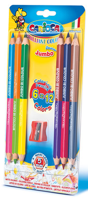 Carioca Çift Renkli Jumbo Kuru Boya Kalemi 6'Lı (12 Renk) (Kalemtraş Hediyeli) 42264