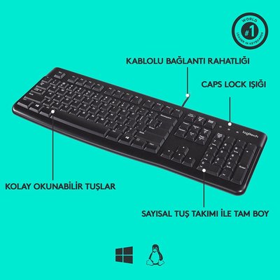 Logitech K120 USB Kablolu Türkçe Q Klavye - Siyah 