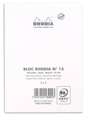 Rhodia Zımbalı Kareli 80 Yaprak 105 x 148 cm Bloknot Beyaz 13201