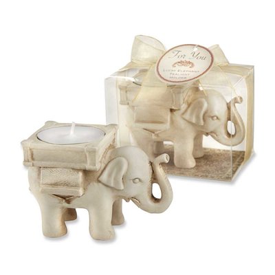 Lucky Elephant Antique Ivory-Finish Tea Light Mumluk 25062Iv