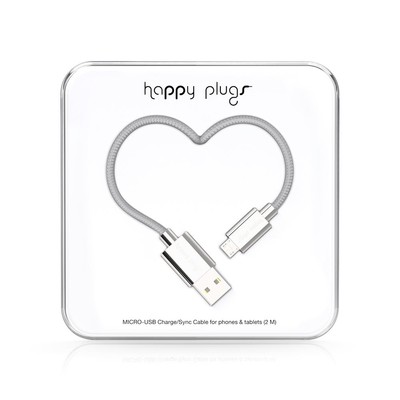 Happy Plugs Micro-USB to USB Charge/Sync Cable (2.0m) - Silver h.p.9917