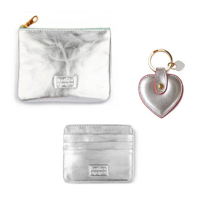 Leather&Paper Mini Çanta+Kartlık+Anahtarlık Gümüş