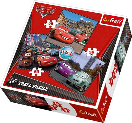 Trefl-Puzzle 3in1 Travel Around Europe/Disney Cars 34105