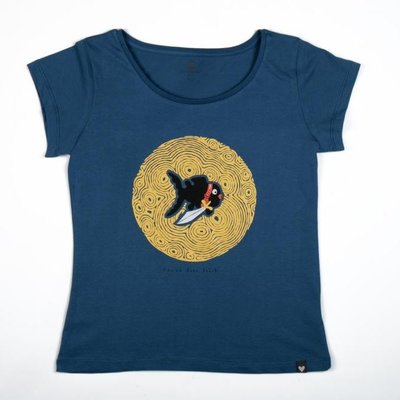 Can Dükkan T-Shirt Kadın S Küçük Kara Balık (Sarı Desen)