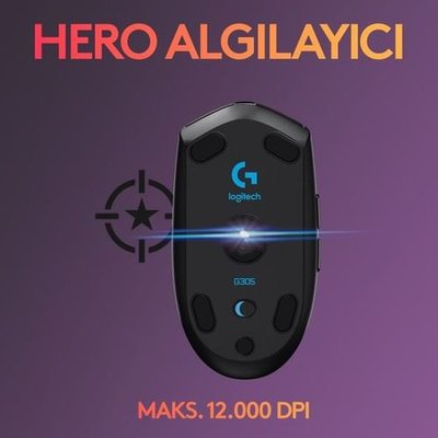 Logitech G G305 LIGHTSPEED 12000 DPI Kablosuz Oyuncu Mouse - Siyah