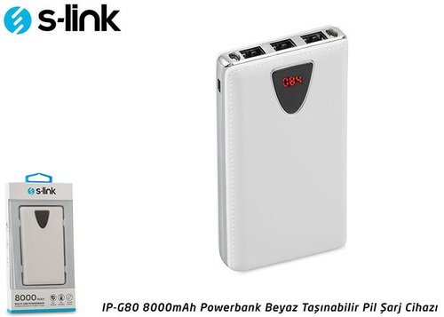 S-link IP-G80 8000mAh Powerbank Beyaz Taşınabilir Pil Şarj Cihazı