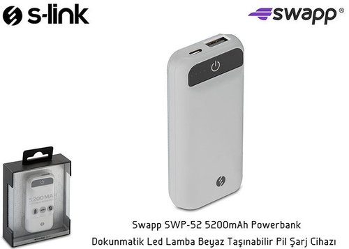 S-Link Swapp SWP-52 5200mAh Powerbank Dokunmatik Led Lamba Beyaz Taşınabilir Pil Şarj Cihazı