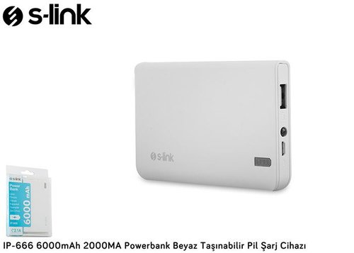 S-link IP-666 6000mAh 2000MA Powerbank Beyaz Taşınabilir Pil Şarj Cihazı