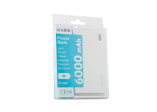 S-link IP-666 6000mAh 2000MA Powerbank Beyaz Taşınabilir Pil Şarj Cihazı