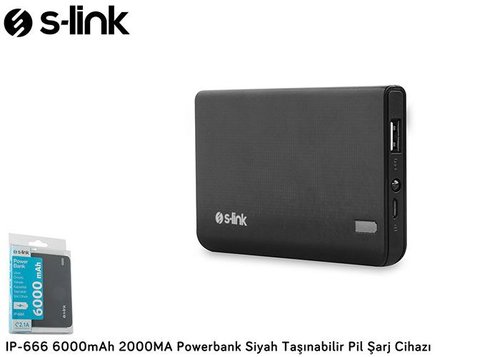 S-link IP-666 6000mAh 2000MA Powerbank Siyah Taşınabilir Pil Şarj Cihazı