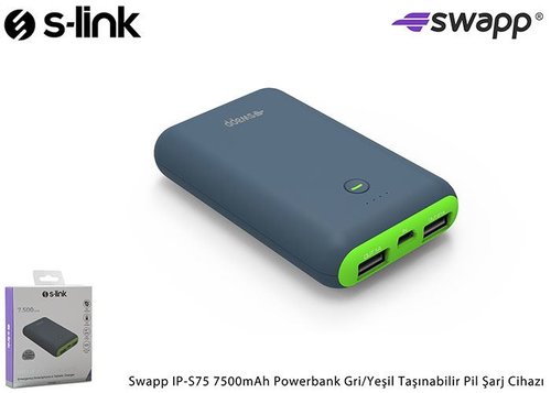 S-Link Swapp IP-S75 7500mAh Powerbank Gri/Yeşil Taşınabilir Pil Şarj Cihazı