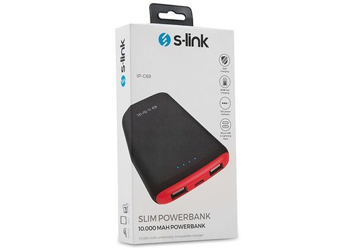 S-link IP-C69 10000mAh Siyah/Kırmızı Taşınabilir Pil Şarj Cihazı