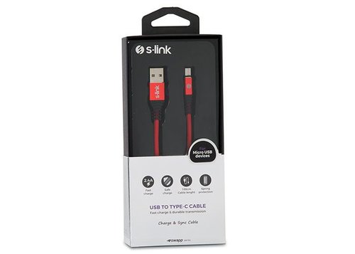 S-Link Swapp 1 m 2.4A Micro USB Kılıflı Kırmızı Data Ve Şarj Kablosu
