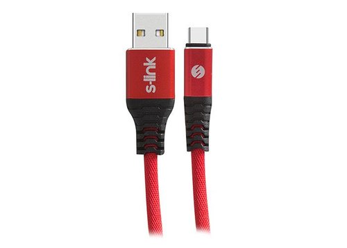S-Link Swapp 1 m 2.4A Type C Kılıflı Kırmızı Data Ve Şarj Kablosu
