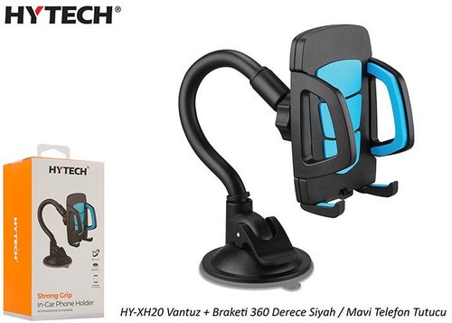 HYTECH HY-XH20 Vantuz + Braketi 360 Derece Siyah/Mavi Telefon Tutucu