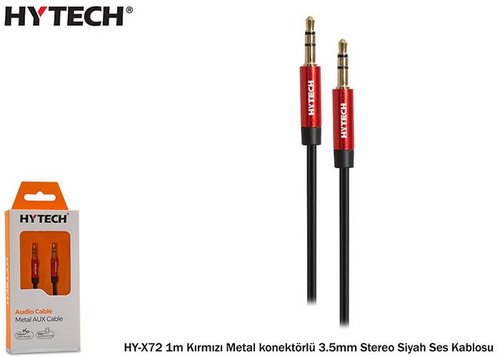 Hytech HY-X72 1m Kırmızı Metal konektörlü 3.5mm Stereo Siyah Ses Kablosu