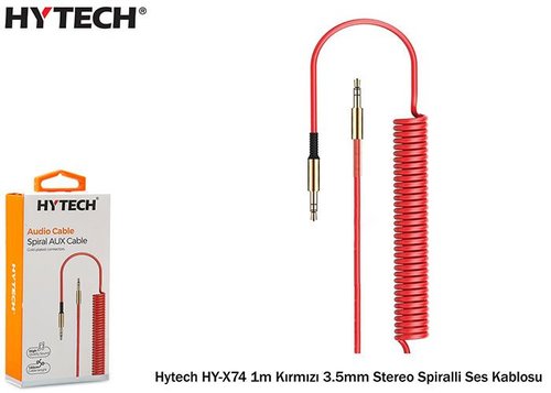 Hytech HYX74 1 m 3.5 mm Stereo Spiralli Kırmızı Ses Kablosu
