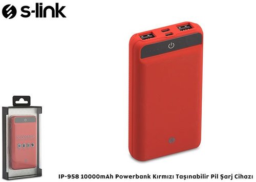 S-link IP-958 10000mAh Powerbank Dokunmatik Led Lamba Kırmızı Taşınabilir Pil Şarj Cihazı