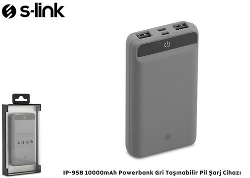 S-link IP-958 10000mAh Powerbank Dokunmatik Led Lamba Gri Taşınabilir Pil Şarj Cihazı
