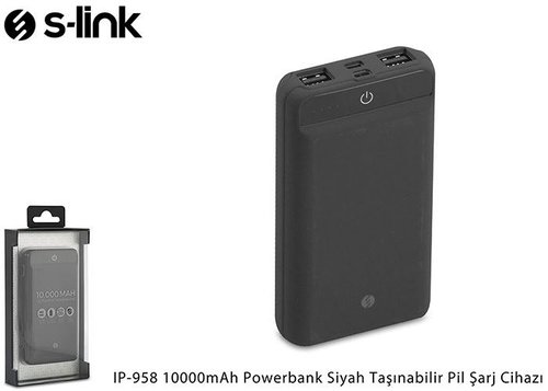 S-link IP-958 10000mAh Powerbank Dokunmatik Led Lamba Siyah Taşınabilir Pil Şarj Cihazı
