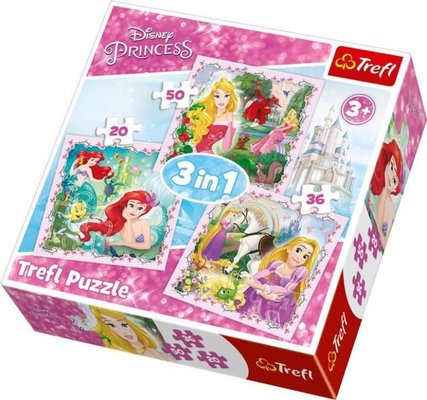 Trefl 34842 Rapunzel Aurora and Ariel Disney Princess 3'ü 1 Arada Puzzle
