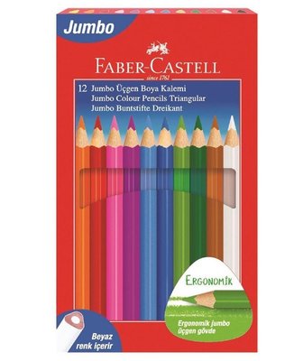 Faber-Castel 12 Renk Jumbo Tam Boy Üçgen Kuru Boya Kalemi