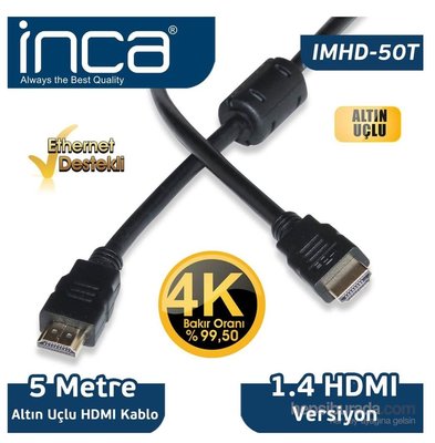 Inca 5 m 1.4 V 3D Altın Uçlu HDMI Poşetli Kablo