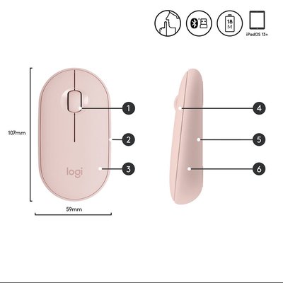 Logitech M350 Pebble Sessiz Kablosuz Kompakt Mouse - Pembe