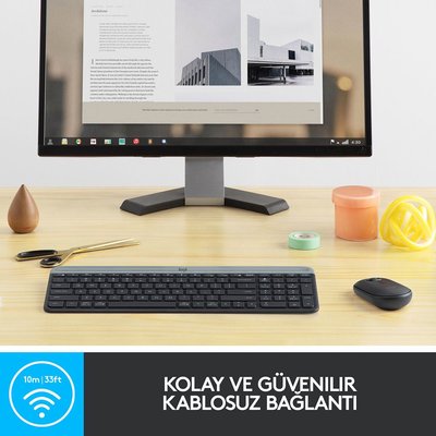 Logitech MK470 Kablosuz İnce Türkçe Q Klavye Mouse Seti - Siyah