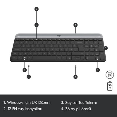 Logitech MK470 Kablosuz İnce Türkçe Q Klavye Mouse Seti - Siyah