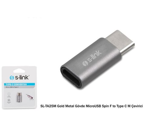 S-Link Gümüş Metal Gövde Micro USB 5 Pin F to Type C M Çevirici