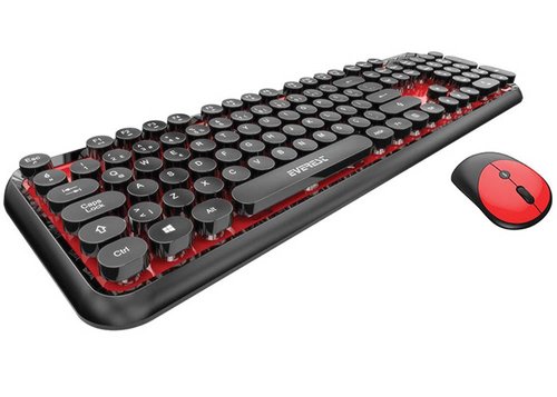 Everest Round KM-6282 Kablosuz Q Multimedia Klavye + Mouse Set - Siyah/Kırmızı