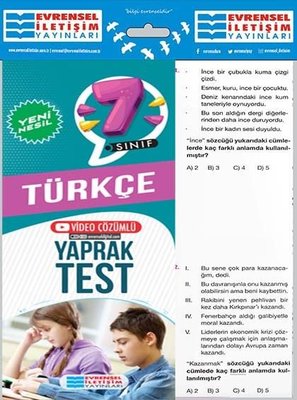7. Sınıf Türkçe Yeni Nesil Yaprak Test