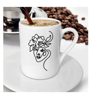 E-Hediyeci Karakalem Soyut Yüz Tasarımlı Kahve Fincanı - 5