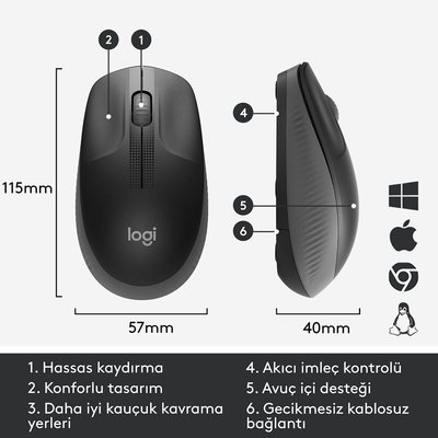 Logitech M190 Siyah Büyük Kablosuz Mouse