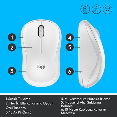 Logitech M220 Sessiz Kablosuz Mouse Beyaz