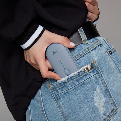 Logitech M350 Pebble Sessiz Kablosuz Kompakt Mouse - Mavi/Gri