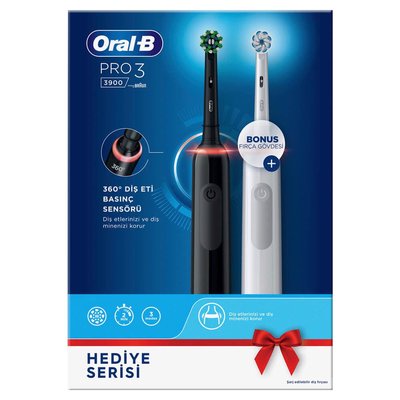 Oral-B Pro 3 3900 Siyah Beyaz 2'li Şarj Edilebilir Diş Fırçası Seti