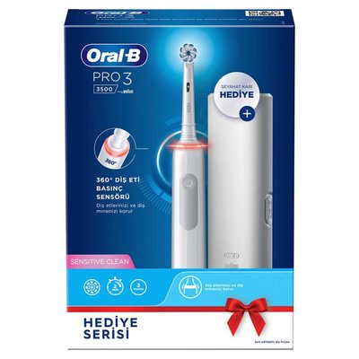 Oral-B Pro 3500 Beyaz Şarjlı Diş Fırçası + Seyahat Kabı