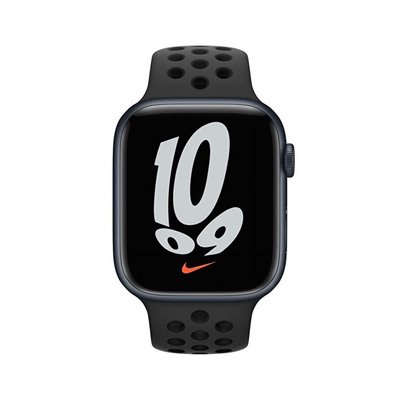 Apple Watch Nike Seri 7 45 mm GPS Gece Yarısı Alüminyum Kasa ve Anthracite Siyah Nike Spor Kordon MKNC3TU/A
