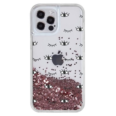 Deercase iPhone 12 Pro Pembe Simli Sulu Göz Kırpma Telefon Kılıfı