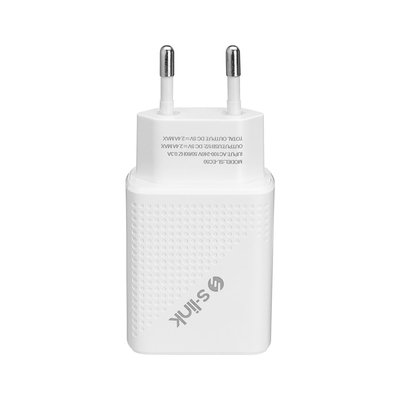 S-link SL-EC50 (SL-EC50L) 5V 2400MA Lightning Kablolu 2 USB Çıkışlı Beyaz Ev Şarj Adaptörü