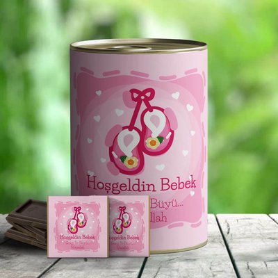 E-Hediyeci Hoşgeldin Bebek Çikolata Hediye Konservesi - Pembe