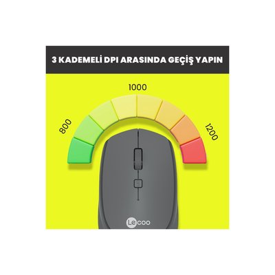 Lenovo Lecoo WS202 Kablosuz 1200DPI 4 Tuşlu Optik Mouse Gri