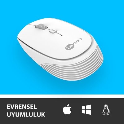 Lenovo Lecoo WS202 Kablosuz 1200DPI 4 Tuşlu Optik Mouse Beyaz