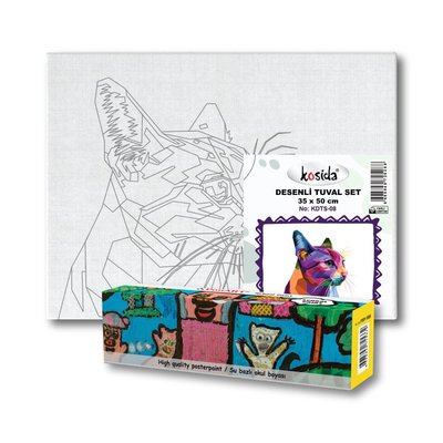 Kosida Geometrik Kedi Desenli Tuval Set No:08