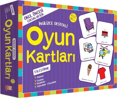 Oyun Kartları - Eşleştirme: Taşıtlar Eşyalar Kıyafetler Yiyecekler - İçecekler - İngilizce Destekli