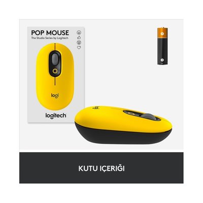 Logitech POP Mouse Blast Emoji Tuşlu Sessiz Kablosuz Mouse - Sarı&Siyah